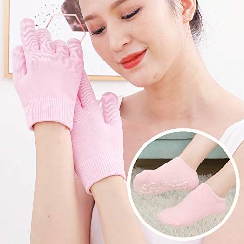4 PCS Moisturizing Gloves and Socks, Gel Spa Moisturizing Therapy Sock & Glove, Soften Repairing Dry Cracked, Hands Feet Skin Care, Effective in Repair Dry and Chapped Hands and Feet Skin Care(Small)