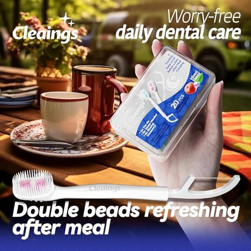 Disposable Toothbrushes with Double Cleaning Beads Toothpaste and Clean Floss Picks for Work or Travel - 20 pcs-Mixed Flavor(Pack of 1)