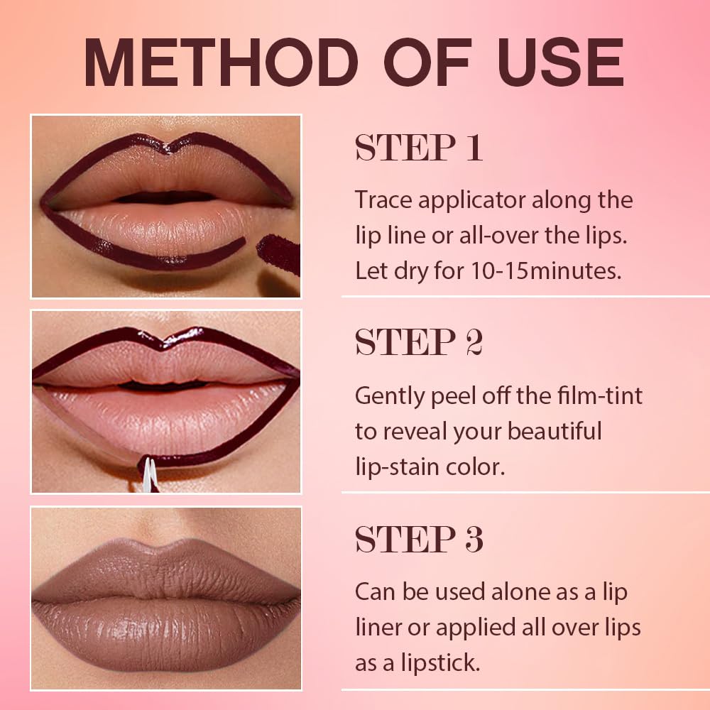 2Pcs Peel Off Matte Liquid Lip Gloss Stain-Lip Liner with Tweezer, Peel Off Lip Stain, Long Lasting & Waterproof Lipstick Tattoo, Transfer-Proof Lip Gloss for All Skin Types (02#+03#, 2Pcs)