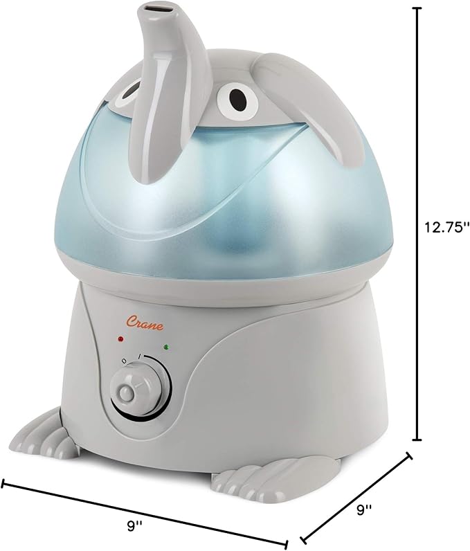 Crane Ultrasonic Elephant Humidifier, 1 Gallon Cool Mist Animal Humidifier for Nursery and Bedroom, Auto Shut-Off, Optional Filter