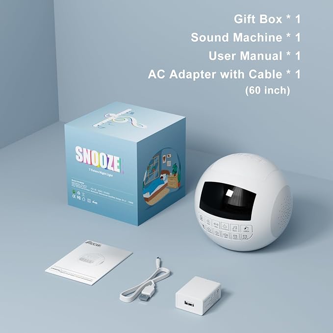 42 Sound White Noise Machine for Kids Adult Baby Sleeping + Bluetooth + Nightlight, Lullaby/Nature Soothing Sounds, 2 Alarm Clock for Bedroom Home, Adjustable Volume, 15-480 Timer, USB & AC PoweredâŠ