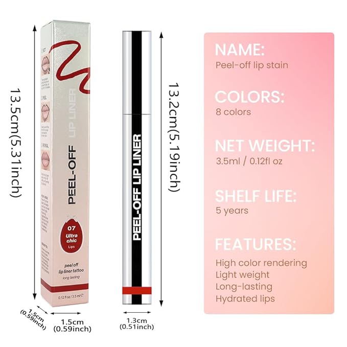 2Pcs Matte Liquid Lip Stain Peel Off Lip Liner Tattoo Set, Waterproof, Smudge-Proof, Peel Off Lip Stain Tattoo, Long-Lasting Non-Stick Cup Lip Gloss for All Skin Types (0.12 fl oz, #05+#07)
