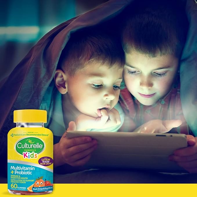 Culturelle Kids Multivitamin + Probiotic for Kids (Ages 2+) - 60 Count, Peach-Orange & Mixed Berry Flavor - Digestive Health & Immune Support Gummies with Lutein to Support Eye Health (Pack of 2)