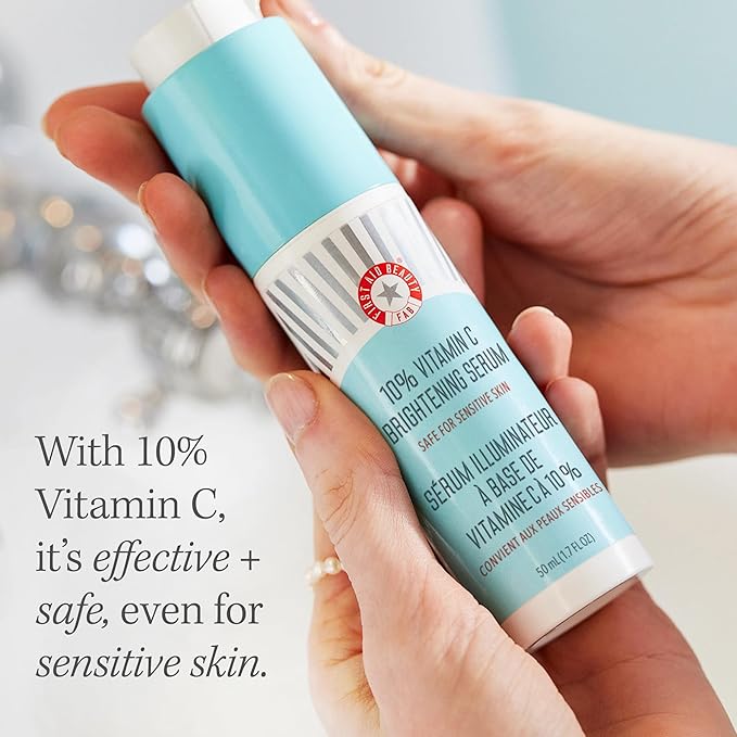 First Aid Beauty - 10% Vitamin C Brightening Serum, Daily Dark Spot Serum with Squalane & Vitamin E, Helps Brighten Without Irritation or Clogged Pores, Safe for Sensitive Skin, 1.7 oz