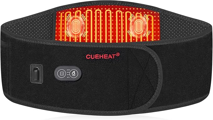 CUEHEAT Heated Waist Belt - Cordless Heating Pad for Low Back, Electrical Heating and Massage, Rechargeable Battery Powered