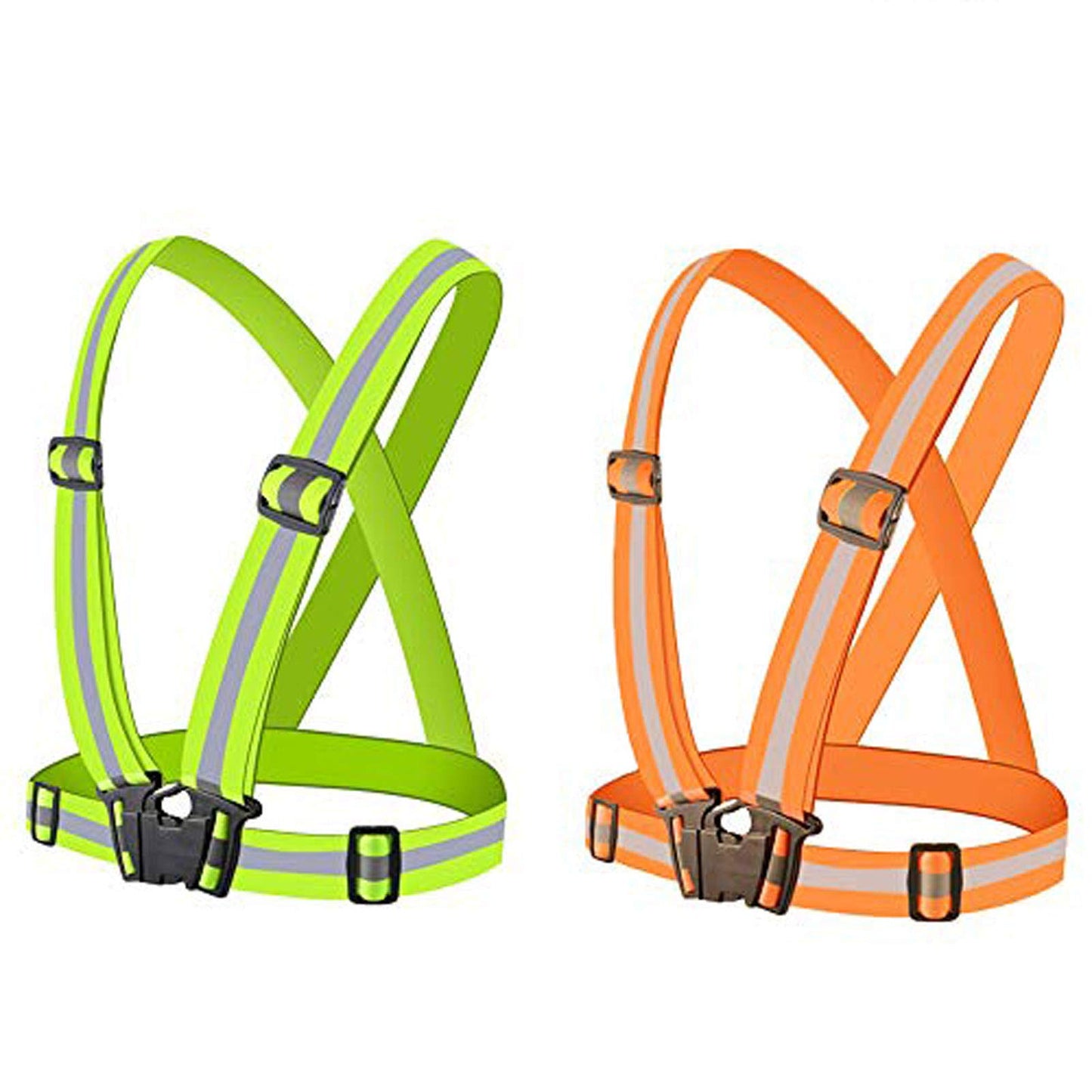 Reflective Night Running Vest with 360°High Visibility, Adjustable Safety Vest Outdoor, Fits Running, Walking,Cycling,Hiking, Walking,Dog Walk(2 Pack) Green and Orange …
