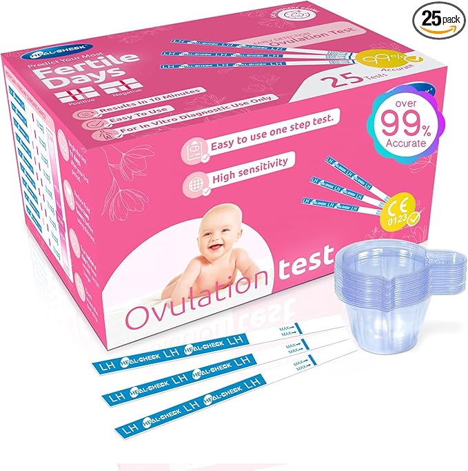 25 Count Ovulation Test Strips with Cups, Bulk Ovulation Test Strips for Women, Ovulation Predictor Kit, Accurate Fertility Tests for Home, Individually Wrapped 5mm LH, FSA HSA Eligible