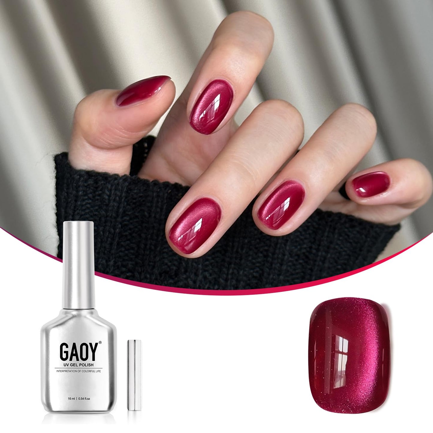 GAOY Glassy Cat Eye Gel Nail Polish, 16ml Glitter Holographic Nail Polish with Magnet, Reflective Translucent UV Gel, 2220 Ruby Crystal