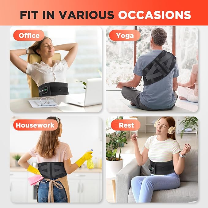 Cordless Heating Pad with Massager for Back, Portable Lower Back Massager, Wearable Heating Pads for Cramps with 5 Heats, Auto-Off, Heated Massage Support Brace Waist Belt