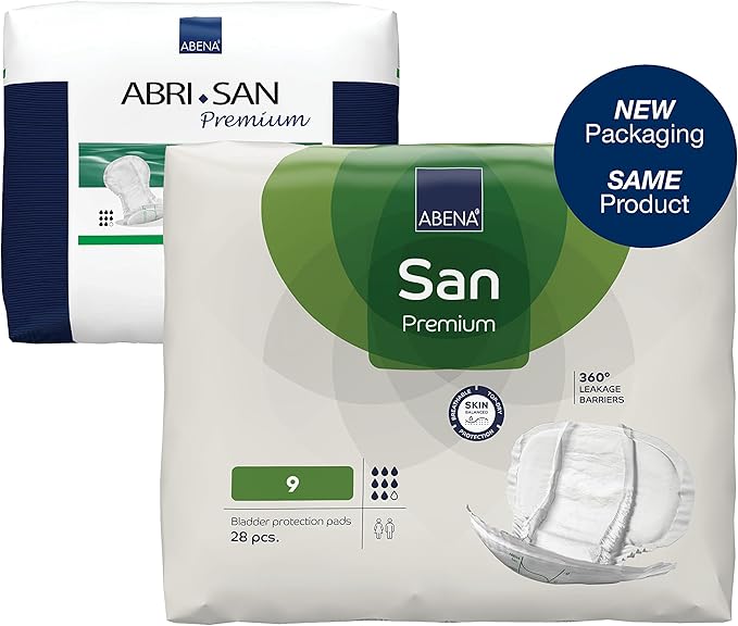 Abena San Premium Incontinence Pads, Heavy Absorbency, (Sizes 8 to 11), Size 9, 28 Count