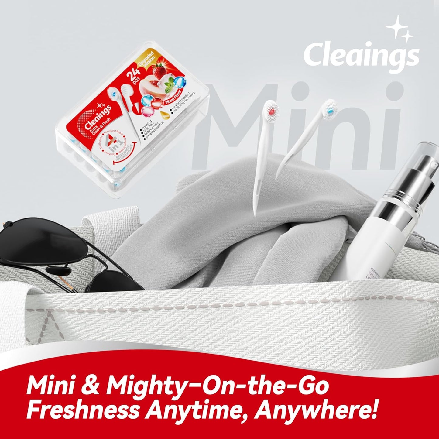 cleaings® Mini Disposable Toothbrush Set with Toothpaste – Travel Essentials, Portable Toothbrush for Women & Men, Camping, Road Trip, Vacation, 24 Count-Mint Flavor(Pack of 1)