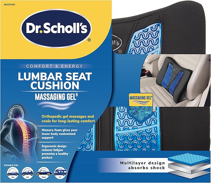 Dr. Scholl's Massaging Gel Lumbar Seat Cushion for Car, Truck, SUV — Black
