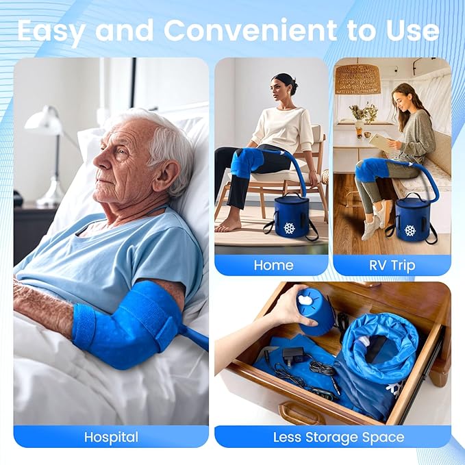 Cold Therapy Machine, Ice Machine for Knee Care After-Surgery, Knee Replacement Recovery Equipment Aids Pack, Cryotherapy System w/Compression Wrap Pad for Ankle, Foot, ACL Relief