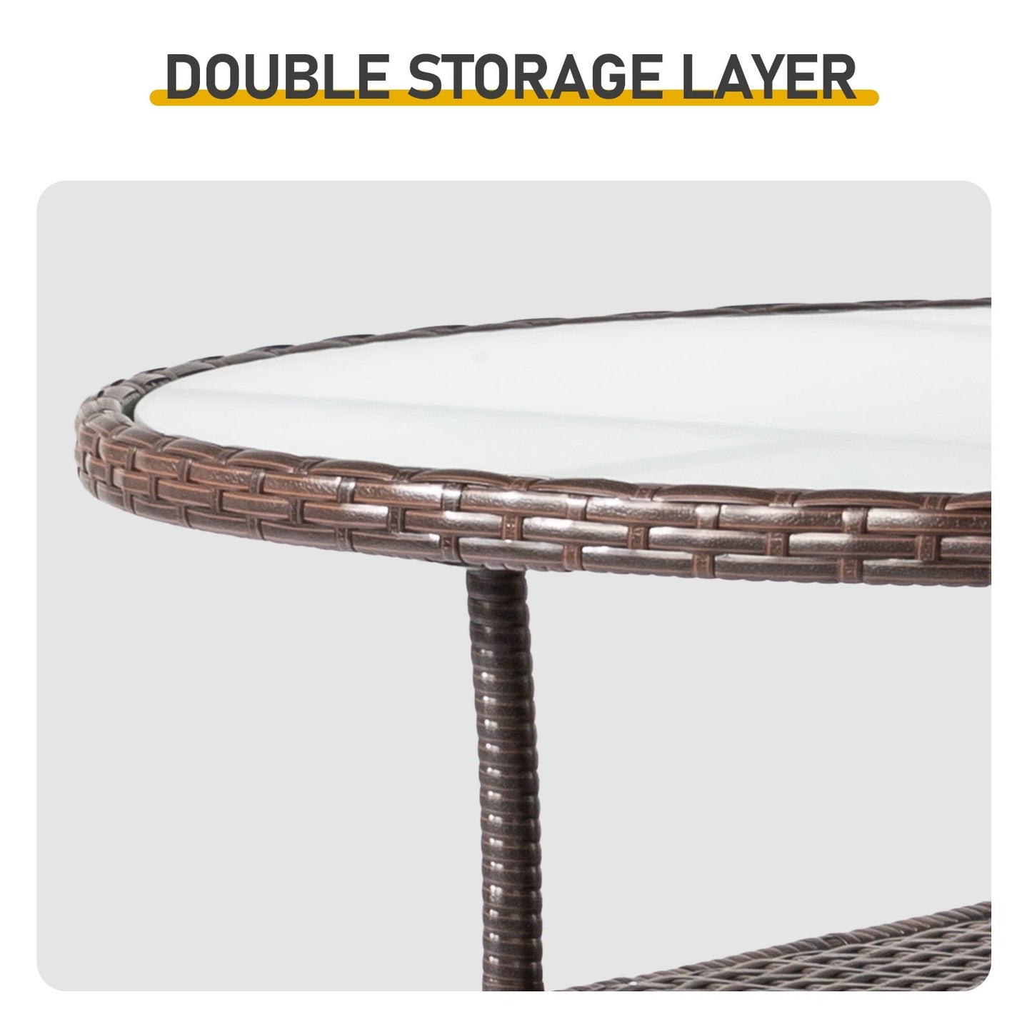 31.5" Patio Table for 4-Person, Outdoor Patio Wicker Round Dining Table, All-Weather Rattan Bistro Dining Table w/Glass Tabletop for Backyard Deck Porch Poolside, Brown