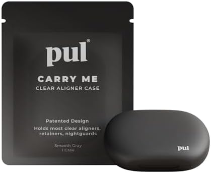 PUL Clear Aligner & Retainer Case – for Invisalign, Partial Dentures, Mouth & Night Guards, PUL Removal Tool, Dental Removables – Plastic Holder w/Secure Magnet Closure, Sleek & Slim Design – Gray