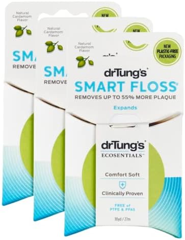 DrTung's Smart Floss - Natural Floss, PTFE & PFAS Free Floss, Gentle on Gums, Expands & Stretches, BPA Free - Natural Dental Floss Cardamom Flavor (Pack of 3)