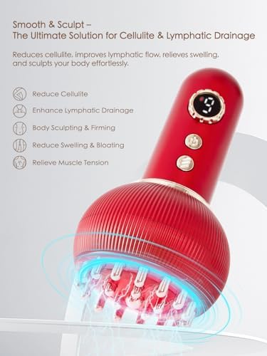 Lymphatic Drainage Massager & Anti Cellulite Massage Tool, Helps Reduce Stretch Marks & Cellulite, for Legs, Arms & Belly, Body Sculpting Machine with Microcurrent, Light, Heat & Vibration,Red