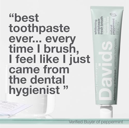 Davids Fluoride Free Toothpaste, Teeth Whitening, Antiplaque, SLS (Sulfate) Free, Promotes Enamel Health, Mouth & Gum Detox, EWG Verified, Natural Peppermint, 5.25oz (3 Pack)