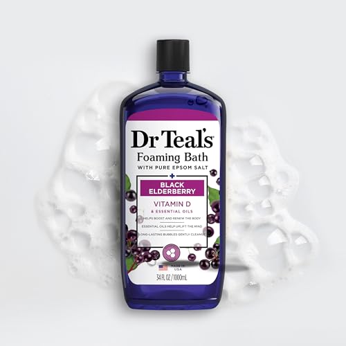 Dr Teal's Foaming Bath with Pure Epsom Salt, Black Elderberry with Vitamin D, 34 fl oz (Pack of 4)