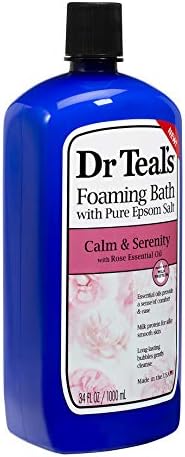Dr. Teal's Calm & Serenity Pure Epsom Salt Foaming Bath Gift Set (3 Pack, 34 oz ea.) - Rose Essential Oils & Milk Protein Provide Stress Relief & Silky Smooth Skin - Long Lasting Bubbles Nourish Skin