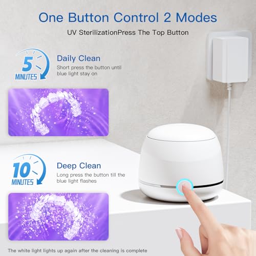 Ultrasonic Retainer Cleaner, 45kHz Denture Cleaner Machine, 5min and 10min Modes with Rechargable Top Cover, 200ml Dental Cleaning Pod, MouthGuard Cleaner for Aligner NightGuard Jewelry(White)
