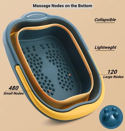 Collapsible Foot Bath Soak Tub with Handle, Plastic Foldable Feet Spa Soaking Basin Bucket with Massager Acupoint for Washing, Pedicure Foot Care Bathtub Bowl Tools for Pain Relief, Green