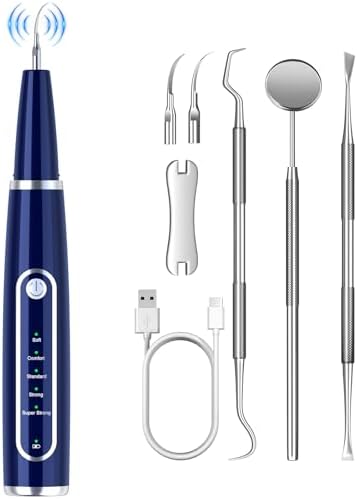 Plaque Remover for Teeth, Teeth Cleaning Kit with LED Light and 5 Adjustable Modes Teeth Cleaner, Blue