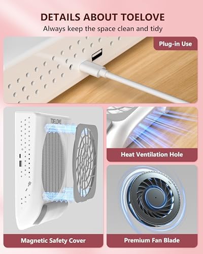 Upgraded Nail Fan Dust Collector with Hand Rest, 10 Speeds, Reusable Filter, Quiet & Rechargeable, Powerful Dust Suction Nail Tech Machine for Acrylic Gel Nails Polishing, Salon & Home, White