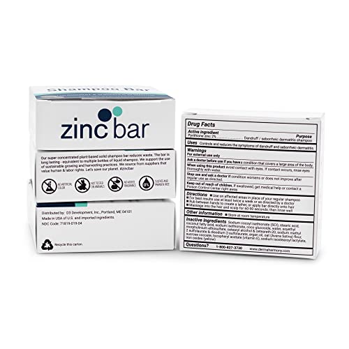 2% Pyrithione Zinc Shampoo Bar for dandruff and seborrheic dermatitis - Fragrance Free (4 Oz)