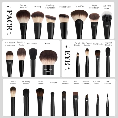 25 pcs Makeup Brush Set Holder Black Professional Kabuki Powder Concealers Eye shadows Blush Eyeliner Eyebrow Contour Eye blending Brushes (25pcs brush with box)