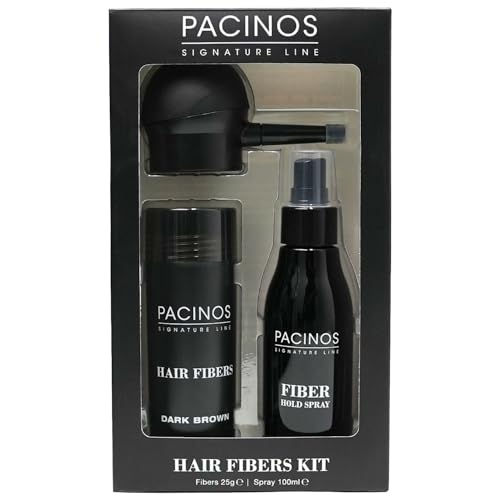 Pacinos Hair Fiber Kit - Conceal Thinning Hair Instantly with Fiber Hold Spray - Dark Brown