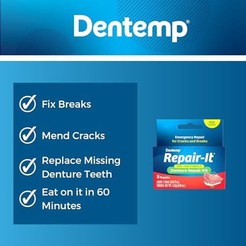 Dentemp Repair Kit - Repair-It Advanced Formula Denture Repair Kit (Pack of 3) - Denture Repair Kit Repairs Broken Dentures - Denture Repair to Mend Cracks & Replace Loose Teeth