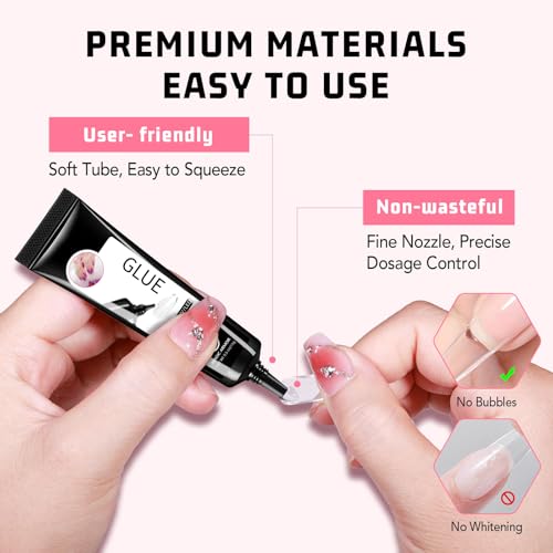 3Pcs Solid Nail Glue Gel for Press On Nail, No UV Lamp, Super Strong, Quick Drying, Semi Solid, Long Lasting, Clear/Transparent (15g x3)