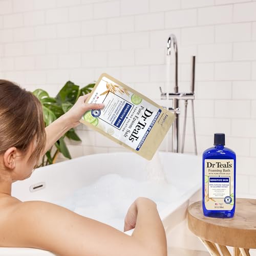 Dr Teal's Epsom Salt Magnesium Soak, Sensitive Skin with Colloidal Oatmeal & Cucumber, 3 lbs (Pack of 4)