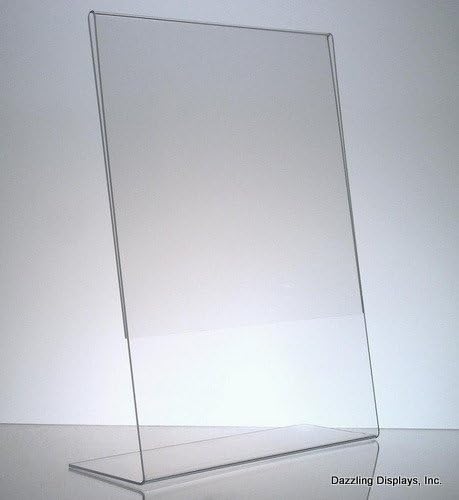 Dazzling Displays Clear Acrylic Slanted Sign Holder 8.5 x 11 - Clear Slanted Picture Frame Holder for Office, Retail, Tradeshow and Home Use (3-Pack)