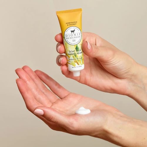 Dionis Goat Milk Skincare Hand Cream & Lip Balm Set - Safe For Sensitive Skin, Moisturize, Hydrate, Dry Chapped Lips and Skin, Cruelty Free, Honeysuckle & Coconut and Mango Madness, 1 oz and .28 oz