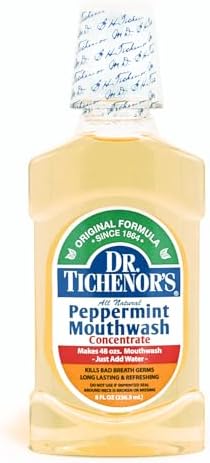 Dr. Tichenor's Peppermint Mouthwash Concentrate - Oral Rinse for Bad Breath and Oral Health with a Minty Punch for Soothing Relief of Minor Sore Throat Irritation - 8 Ounce (Pack of 3)