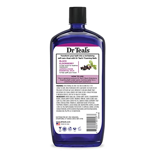 Dr Teal's Foaming Bath with Pure Epsom Salt, Black Elderberry with Vitamin D, 34 fl oz (Pack of 4)