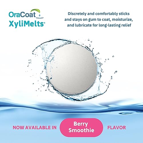 Oracoat XyliMelts for Dry Mouth Night Time or Day - Moisturizing Dry Mouth Adhering Discs, Sugar Free with Xylitol, 100 Count, Berry Smoothie Flavor, 8-Hour Relief
