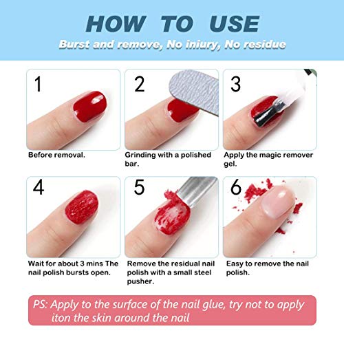 2Pcs Gel Nail Polish Remover, Nail Polish Remover for Gel Nails, Ultra-Powerful Professional, Soak-Off in 2-5 Minutes (1Pcs Cuticle Pusher, Nail Scraper & Scrub Stick)