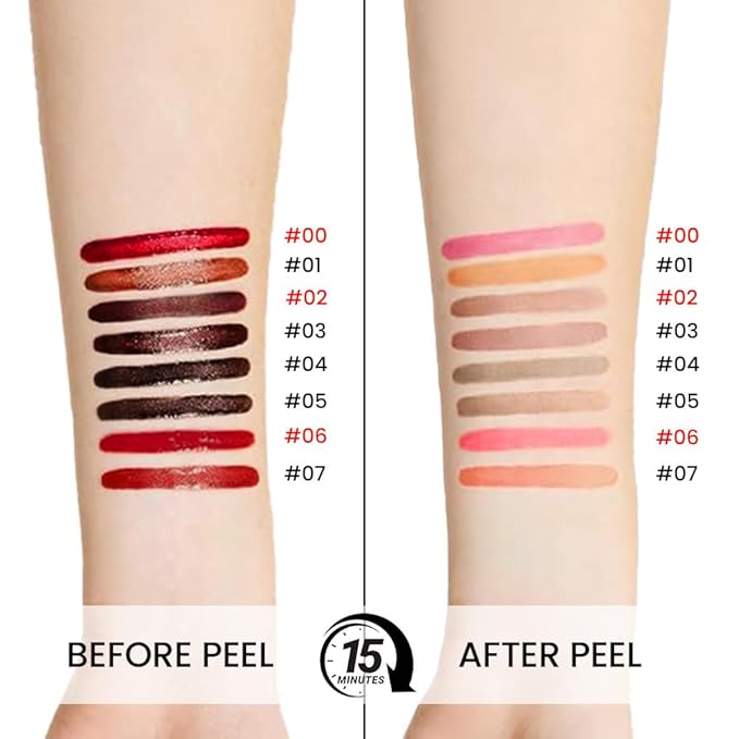 3 Pcs Matte Liquid Lip Stain Peel Off Lip Liner, Long Lasting Lip Tattoo, Waterproof & Transfer-Proof Lip Liner Peel Off Lip Gloss for All Skin Types.#00+#02#06