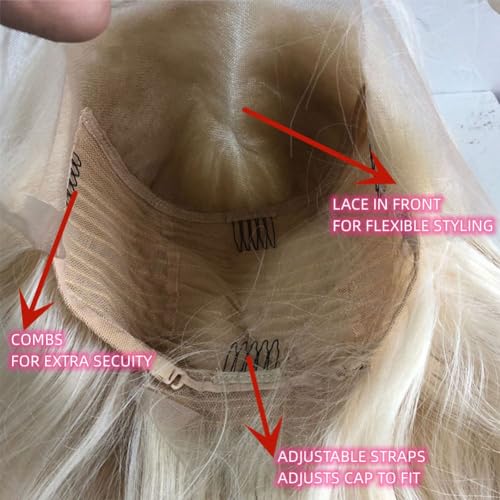 Platinum Blonde Synthetic Lace Front Wig Pre Plucked Ready to Wear 13x4 HD Glueless Straight Lace Front Wig for Women Natural Looking Synthetic Heat Resistant Fiber Platinum Blonde Wig (26 Inch)