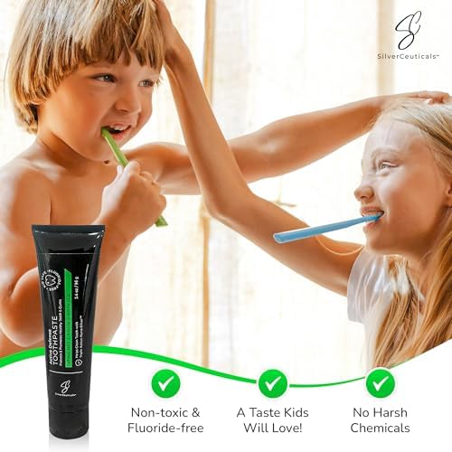 Colloidal Silver Toothpaste w/Coral Calcium & Xylitol - Refresh Mint - Remineralize Tooth Enamel - SLS & Fluoride Free Cavity Protection - Gum Health - Bad Breathe - Gingivitis - Mild Flavor - 3.4oz