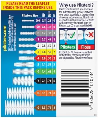 Piksters Interdental Brushes, 35 pk, Size 00, Interdental Tooth Brush for Extremely Tight Gaps, Gum Soft Bristles for Plaque Removal, Safe for Braces