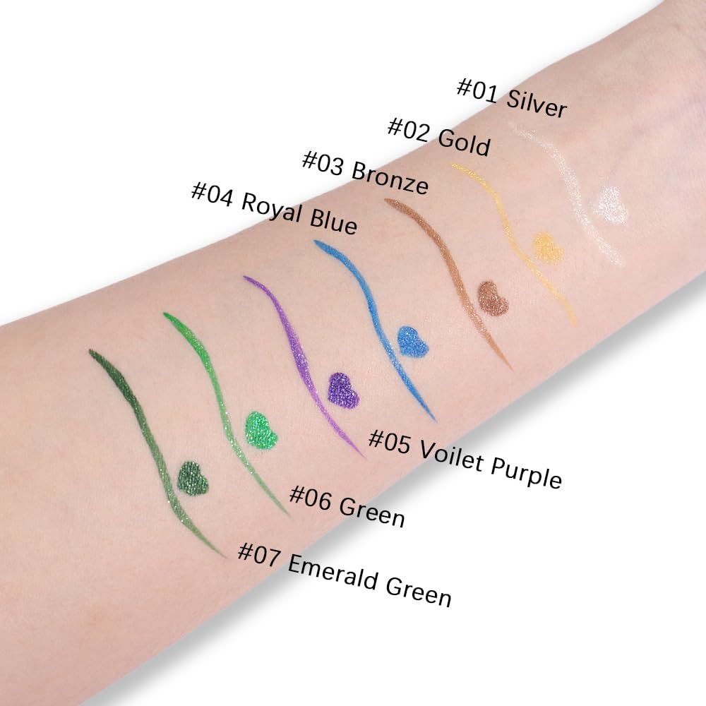 2PCS Metallic Glitter Colored Liquid Eyeliner Pens Set04 – Waterproof Mark Silver White or Gold Long-Lasting Sparkly Eye Makeup – Tattoo-Effect Ink Liners for Women & Men,Delineador Líquido con Brillo