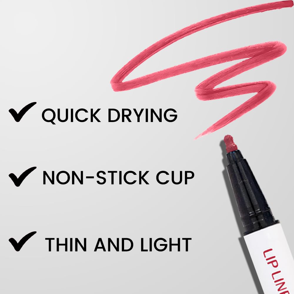 2Pcs Longwear Liquid Lip Liner Stain Marker Pen Set Long Lasting Waterproof, Mauve Pink Red Matte Semi Permanent 24 Hour Lip Liner and Lipstick Combo, Color Stay Lipliner All Day, Lips Stain peel off