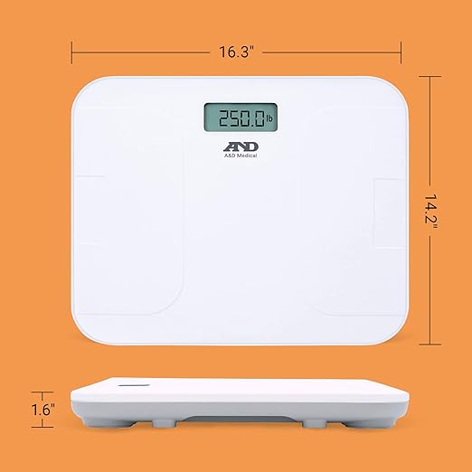 A&D Medical Digital Body Weight Scale, UC-356BLE Bluetooth Bathroom Weight Machine, UltraWide Platform and Large Display, Syncs with A&D App,550lb (249kg), Batteries Included, FSA/HSA Eligible, White