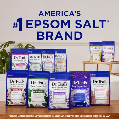 Dr Teal's Pure Epsom Salt, Ashwagandha & Essential Oils, 3 lbs (Pack of 4)