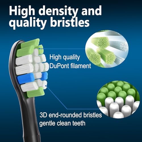 Replacement Brush Heads Compatible with Philips Sonicare ProtectiveClean 6100, 5100, 4100 Electric Toothbrush, W Toothbrush Head for Sonicare 6062/95, Black, 12 Count