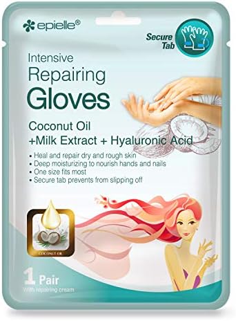 Epielle Intensive Repairing Hand Masks 6 Pairs, Deep Moisturizing Gloves for Dry, Cracked Hands, Repair with Coconut Oil & Milk Extract, Korean Skin Care, Spa Set, Self Care Gifts for Women